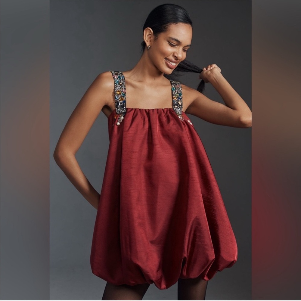 NWT Anthropologie Embellished Strap Bubble Mini Dress Sz S